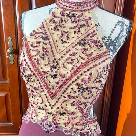 Elizabeth K. Deep Purple Halter Prom Dress - Picture 4 of 14